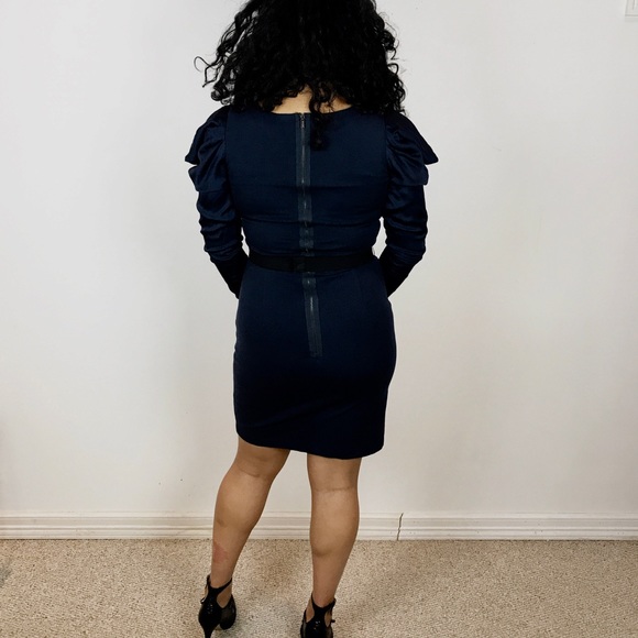 BCBG MAXAZRIA 👗 | Navy Blue Puff Sleeve Dress - Picture 3 of 8